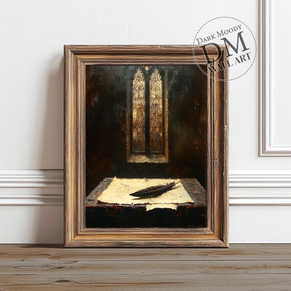 Gothic Writing Desk Wall Art Dark Academia Quill Scroll Print