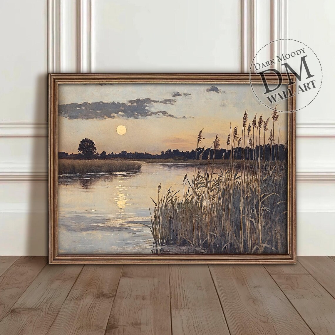 Nordic Landscape River Art Print, Moonlit Countryside
