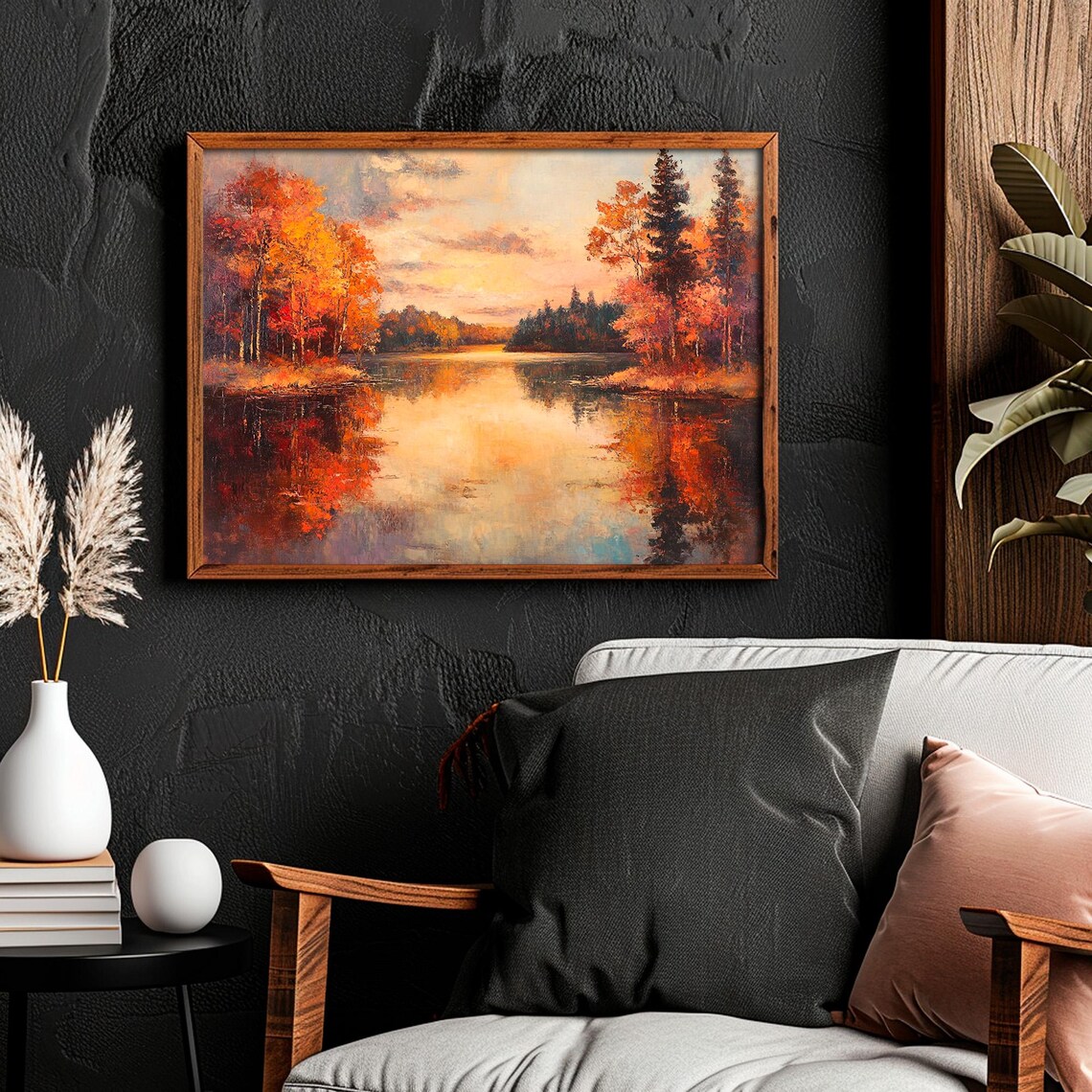 Sunset Over Autumn Lake With Fiery Reflections Rustic Waterscape Poster - Image 4