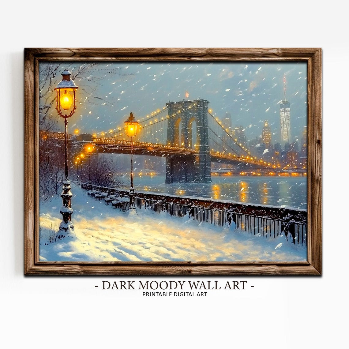 Brooklyn Bridge Snowy Riverside Promenade Winter Dawn Poster - Image 5