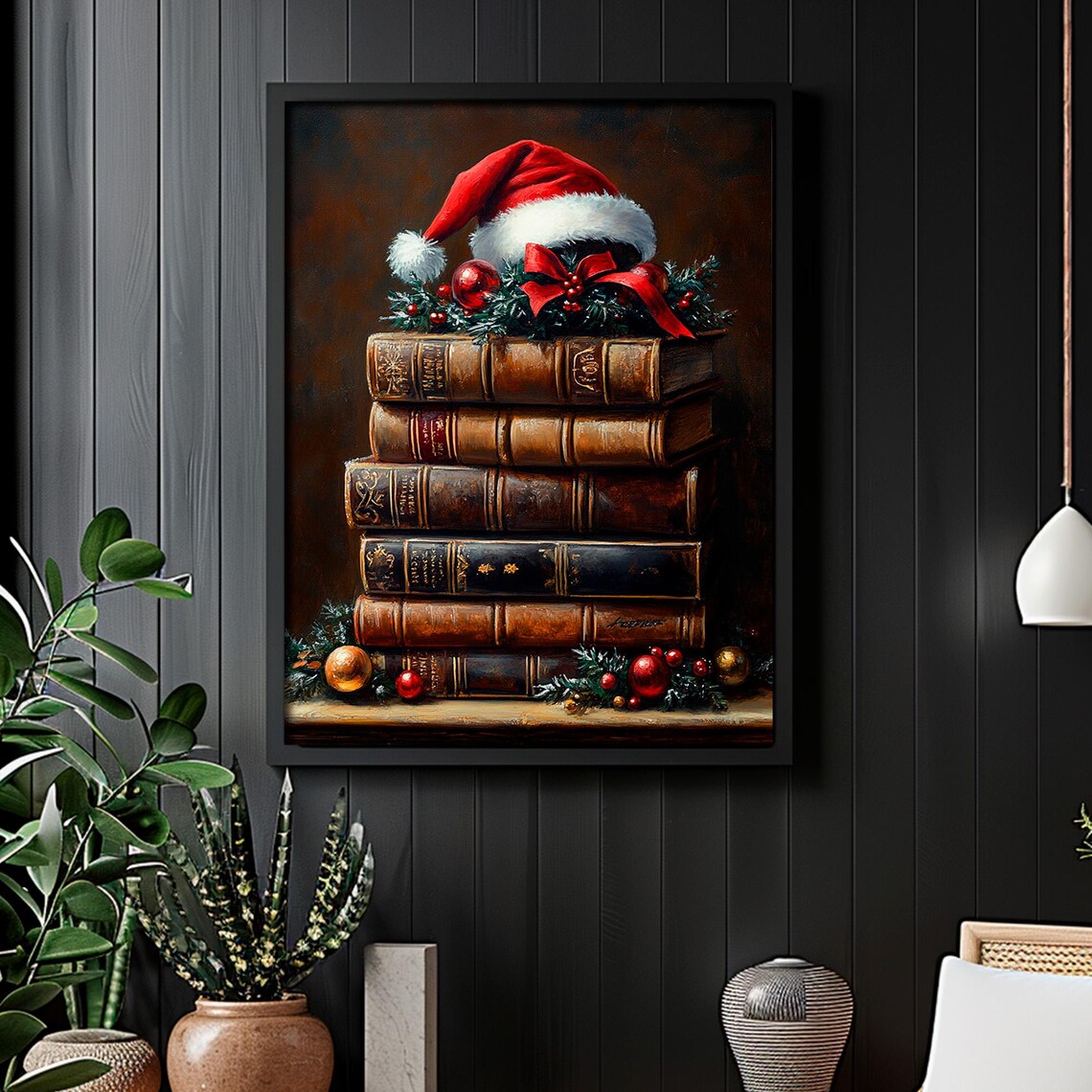 Christmas Books Print, Vintage Dark Academia Decor - Image 2