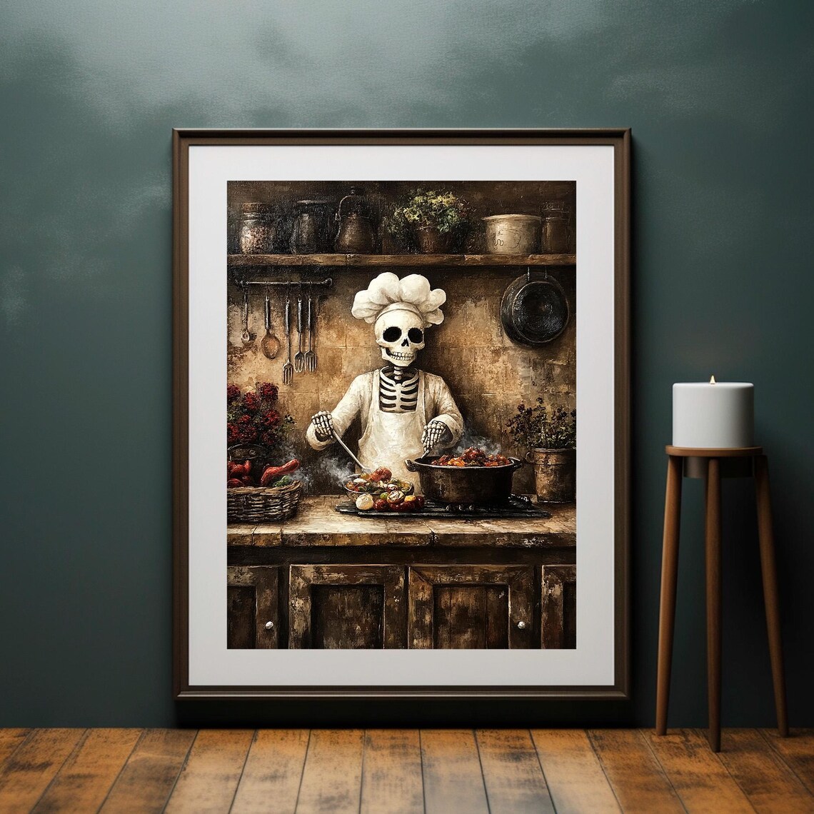 Halloween Skeleton Chef Print, Vintage Gothic Decor - Image 2