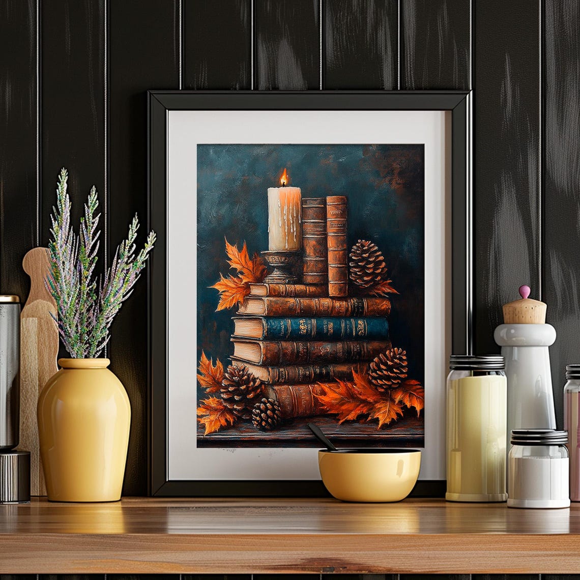 Rustic Fall Decor Wall Art Fall Book Stack Art Moody Wall Art Vintage Autumn Art Painting Dark Academia Thanksgiving Decor - Image 5