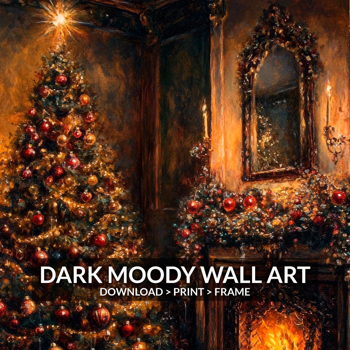 Victorian Parlor Christmas Tree Fireplace Gifts Warm Glow Poster - Image 4