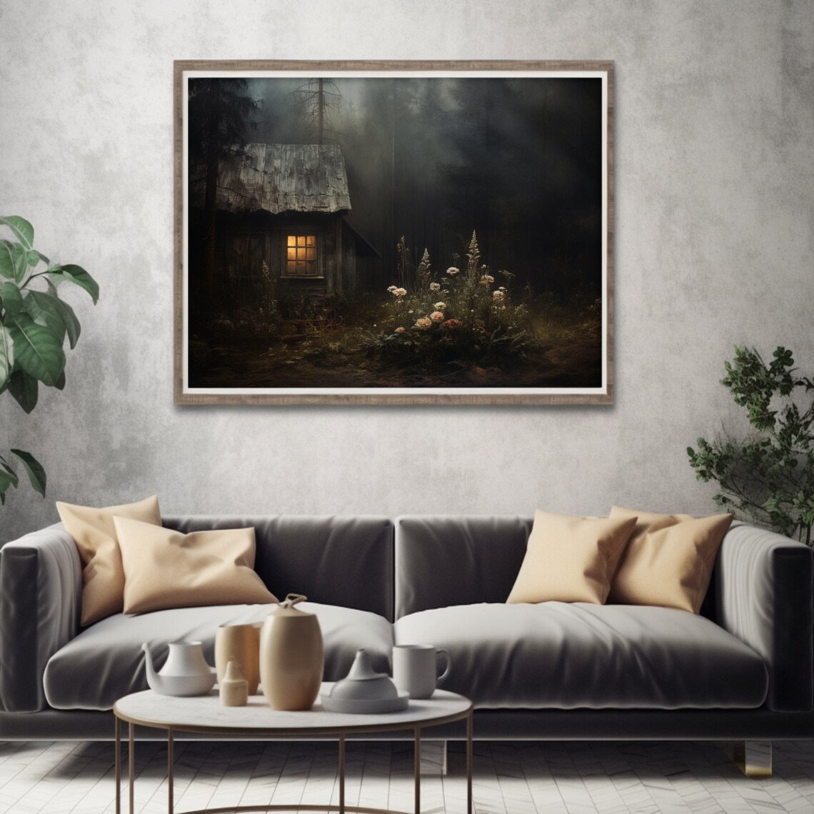 Dark Forest Farmhouse Cottage Moody Landscape Art Print - Image 4