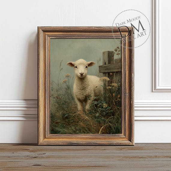 Baby Lamb Wall Art Rustic Farm Animal Print Country Nursery Decor