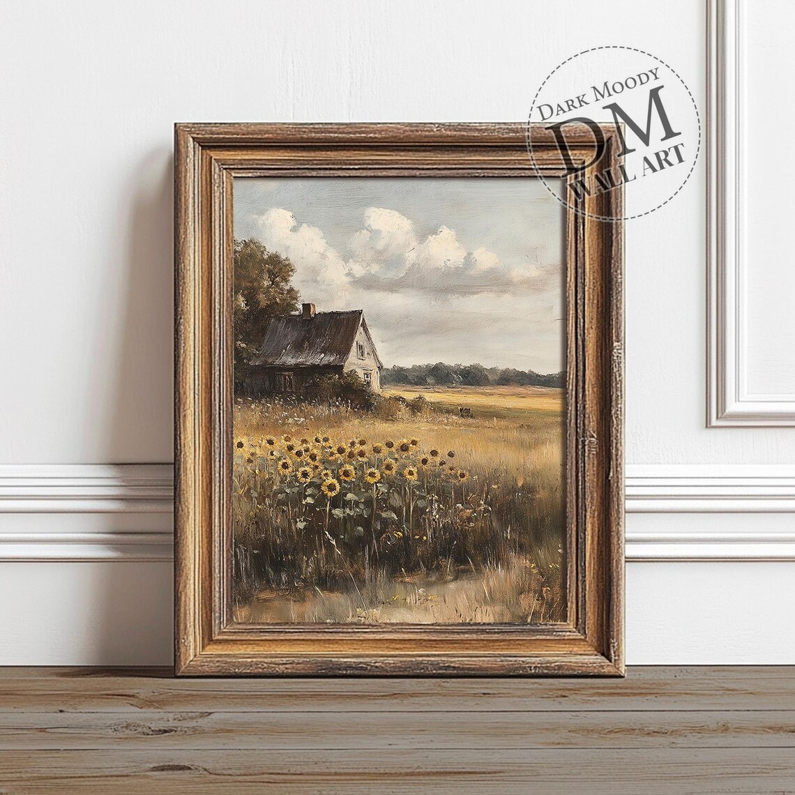 Sunflower Field Farmhouse Poster Golden Countryside Cottage Painting
