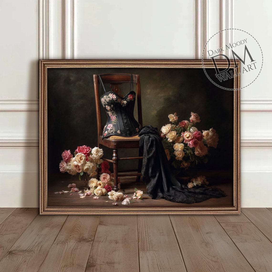 Victorian Corset Dark Coquette Floral Still Life Art Print