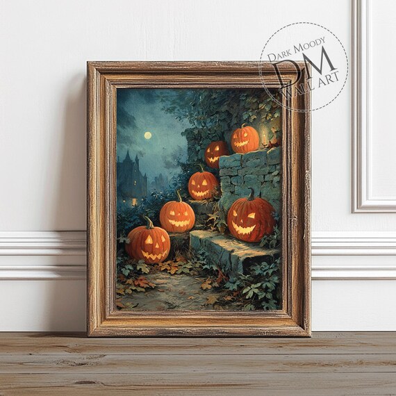 Jack Olanterns Wall Art Gothic Halloween Pumpkin Scene