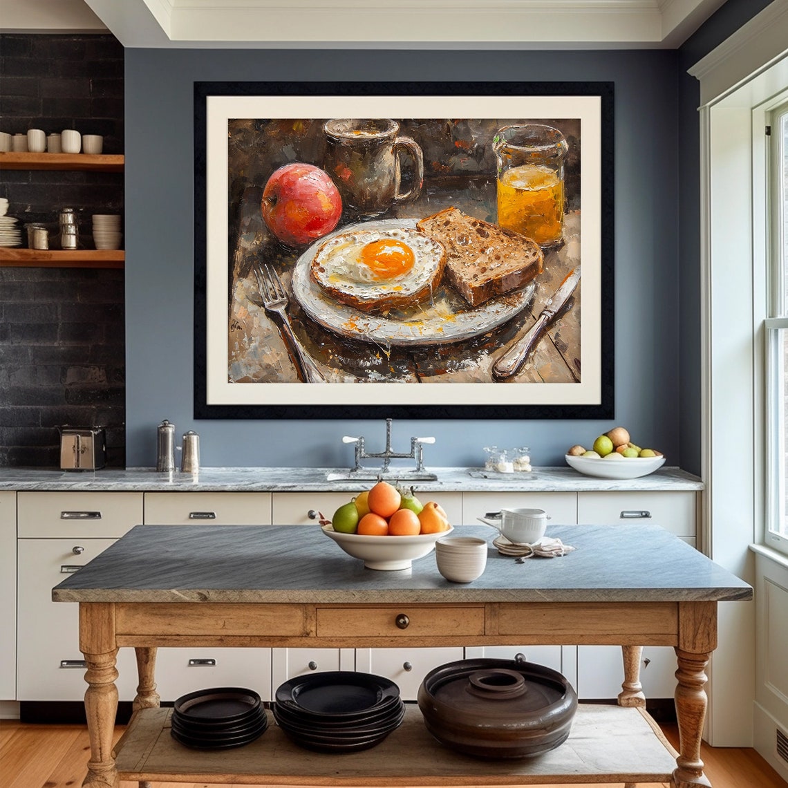 Fried Egg Toast Breakfast Still Life Rustic Morning Painting Poster - Image 5