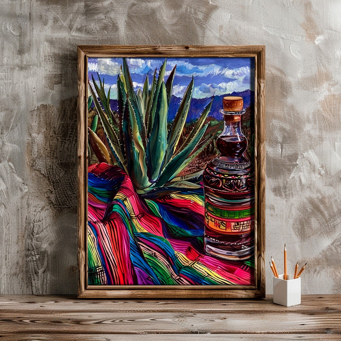 Mexican Agave Plant Tequila Bottle Colorful Serape Blanket Art Print - Image 5