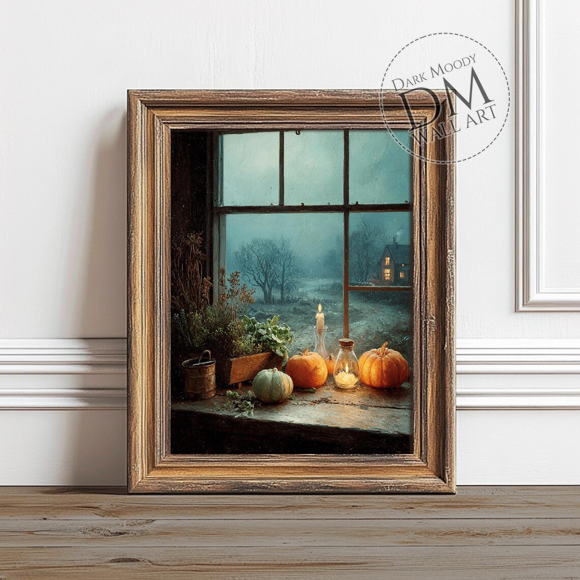 Pumpkin Window Wall Art Rustic Thanksgiving Harvest Print