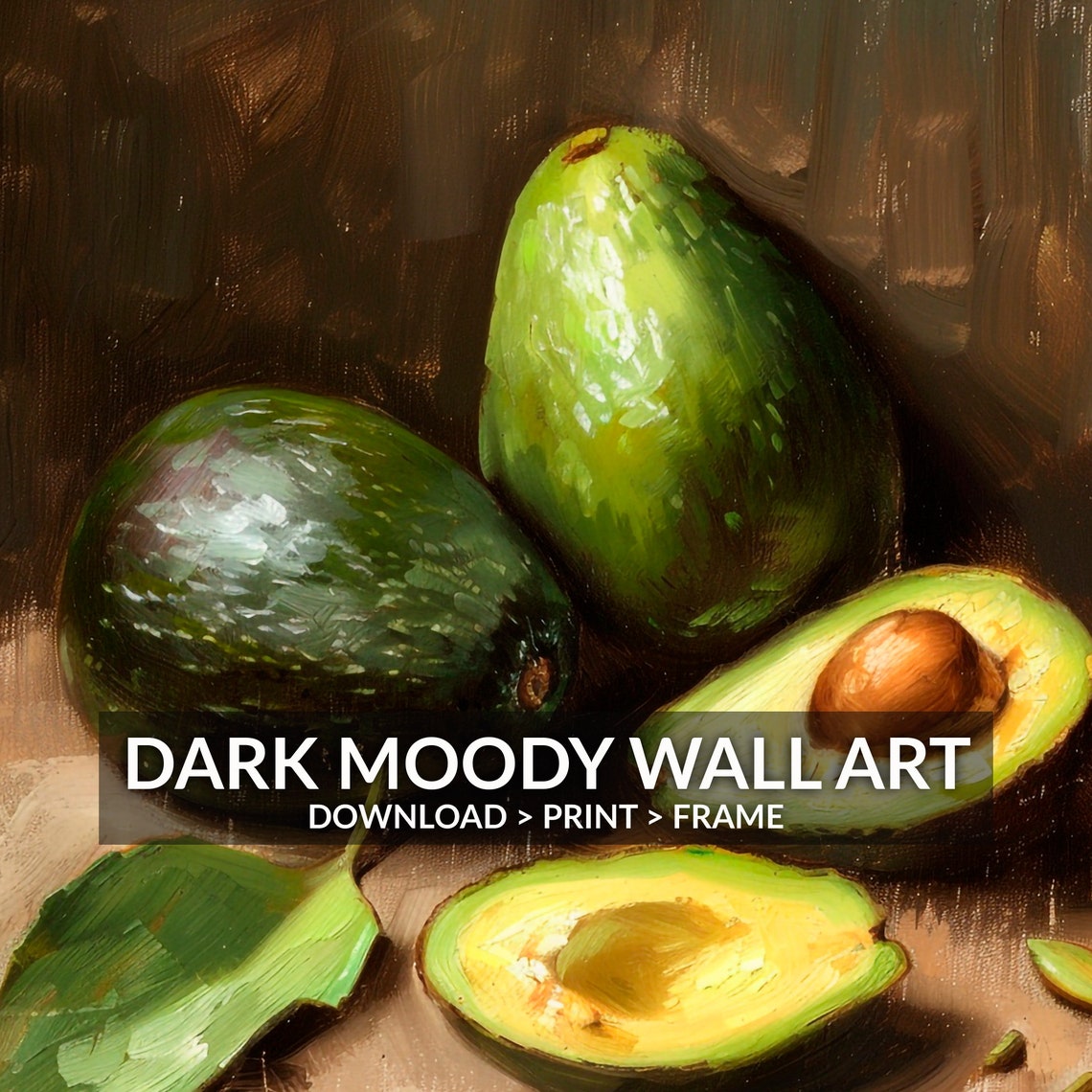 Moody Avocado Print Kitchen Wall Decor Dark Still Life Painting Rustic Farmhouse Vegetable Wall Art - Image 4
