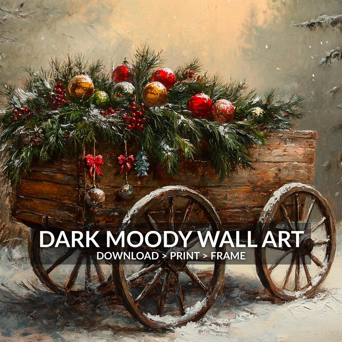 Wooden Wagon Loaded With Christmas Greenery and Ornaments Wall Art - Image 6