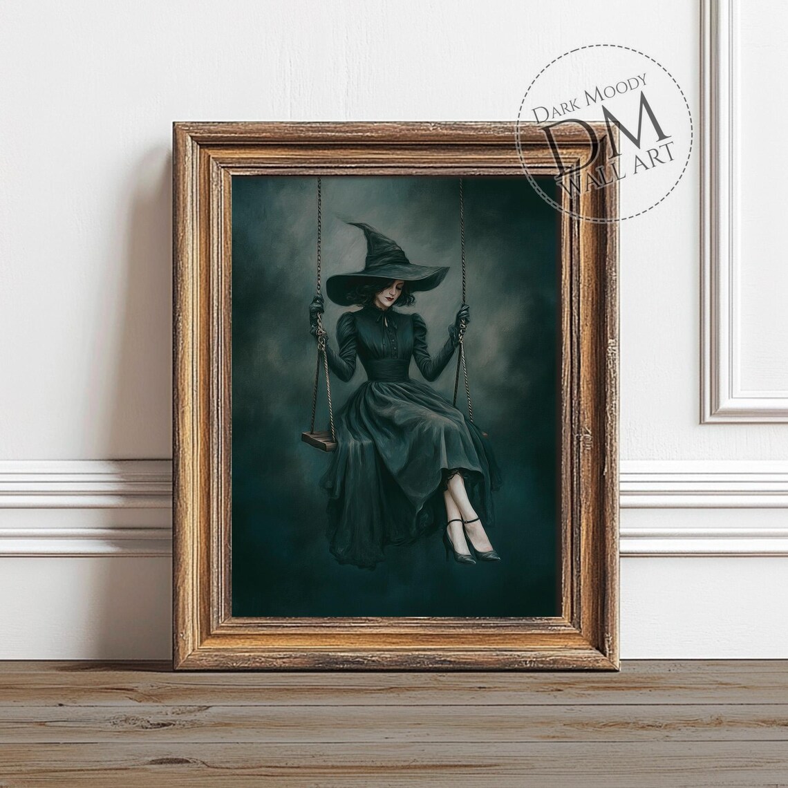 Witch On Swing Gothic Halloween Portrait Art Print