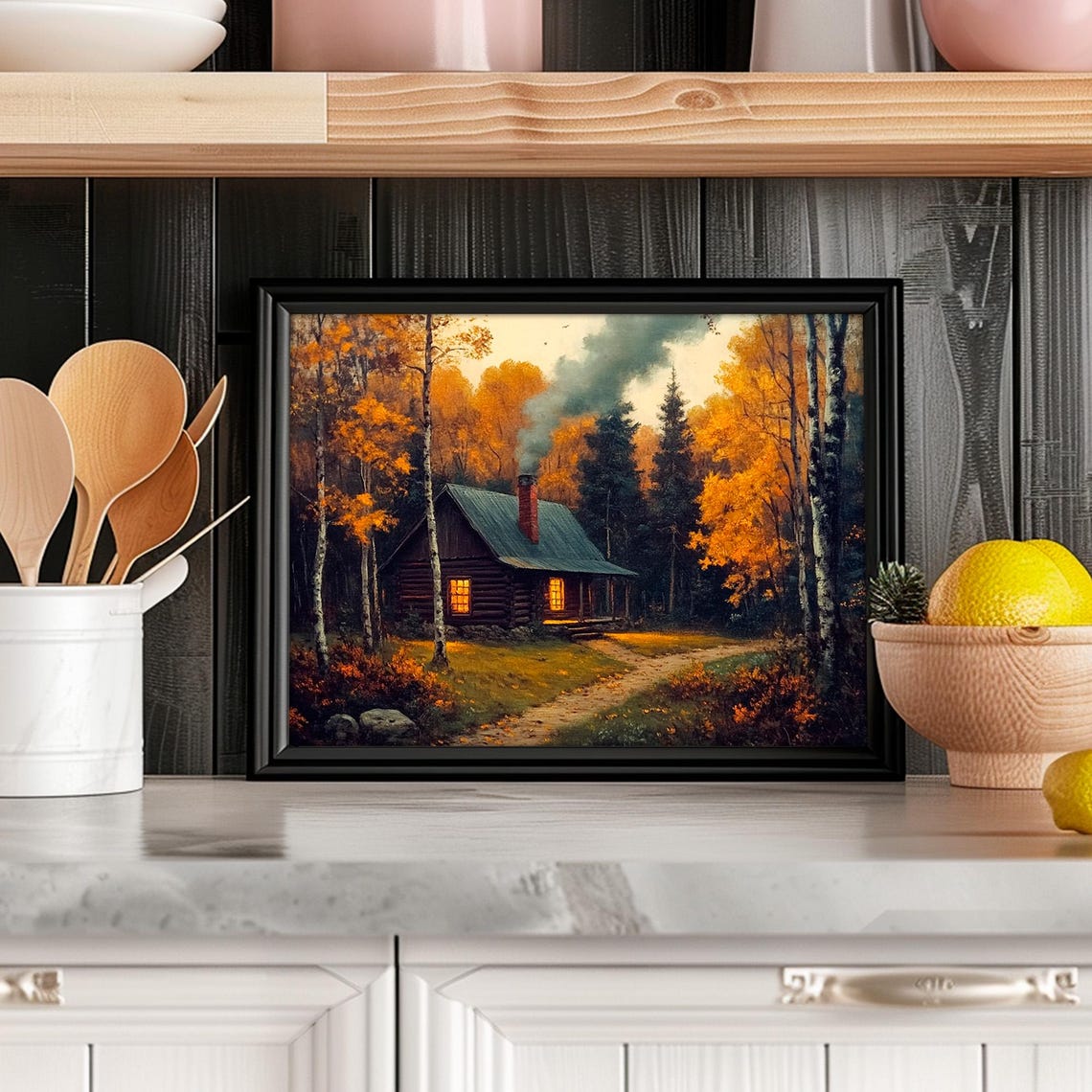 Cozy Log Cabin in Autumn Woods With Glowing Windows Rustic Fall Poster - Image 4