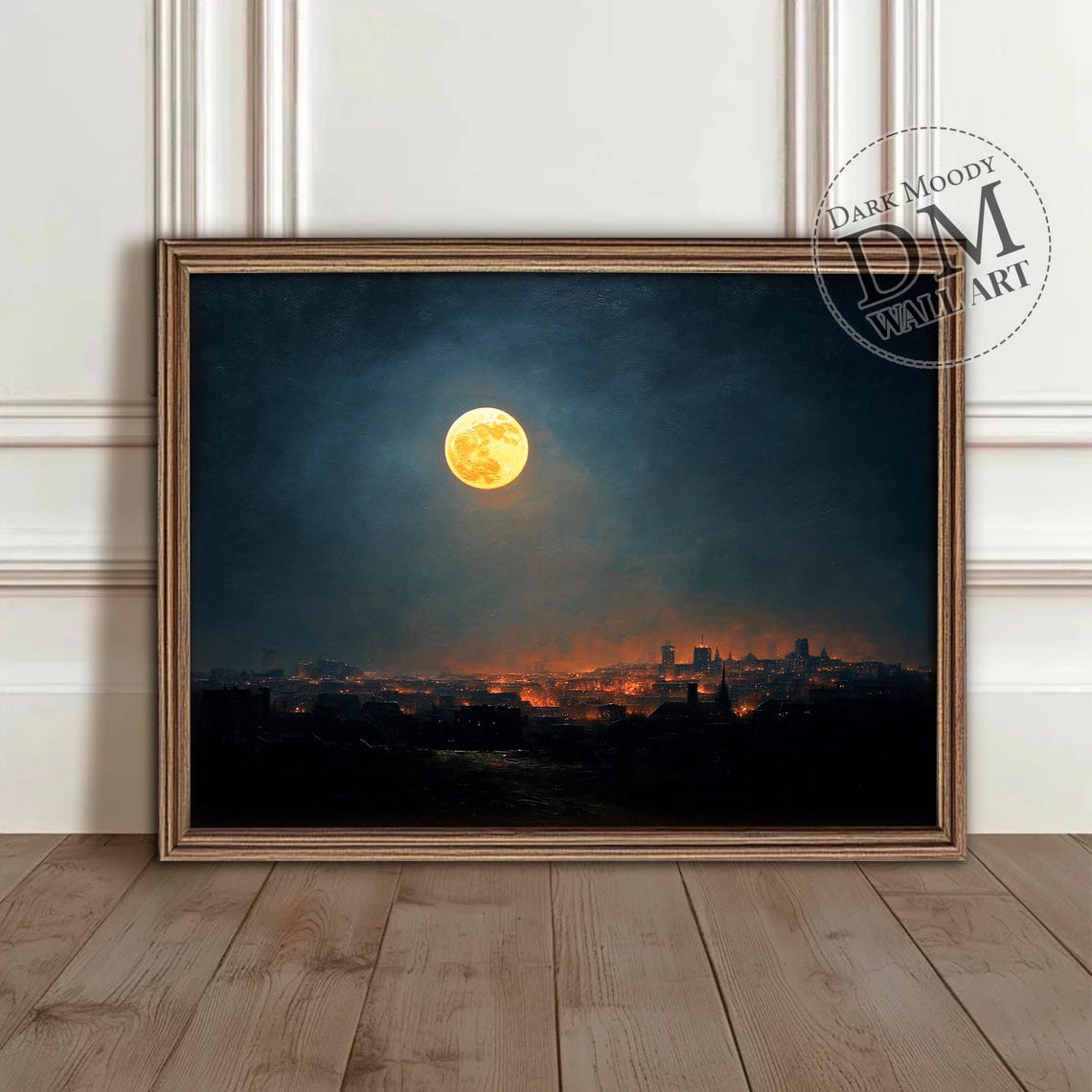Full Moon Cityscape Wall Art Moody Night Skyline Print