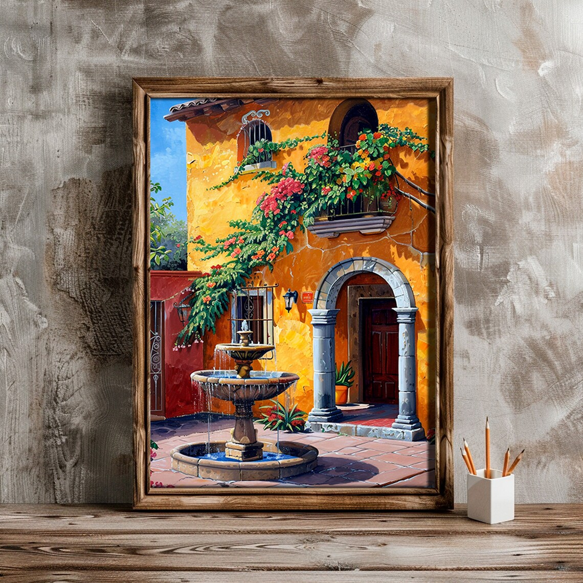 Mexican Courtyard Garden Art Print, Traditional Decor - Image 4