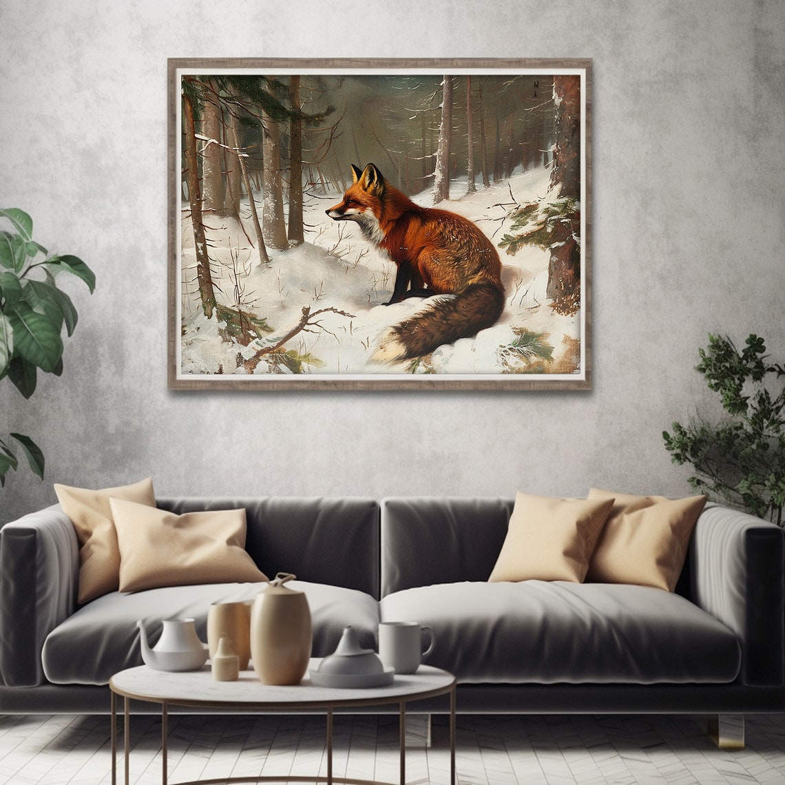 Vintage Fox Wall Art Animal Painting Farmhouse Wall Decor Moody Wall Decor Rustic Print - Image 2