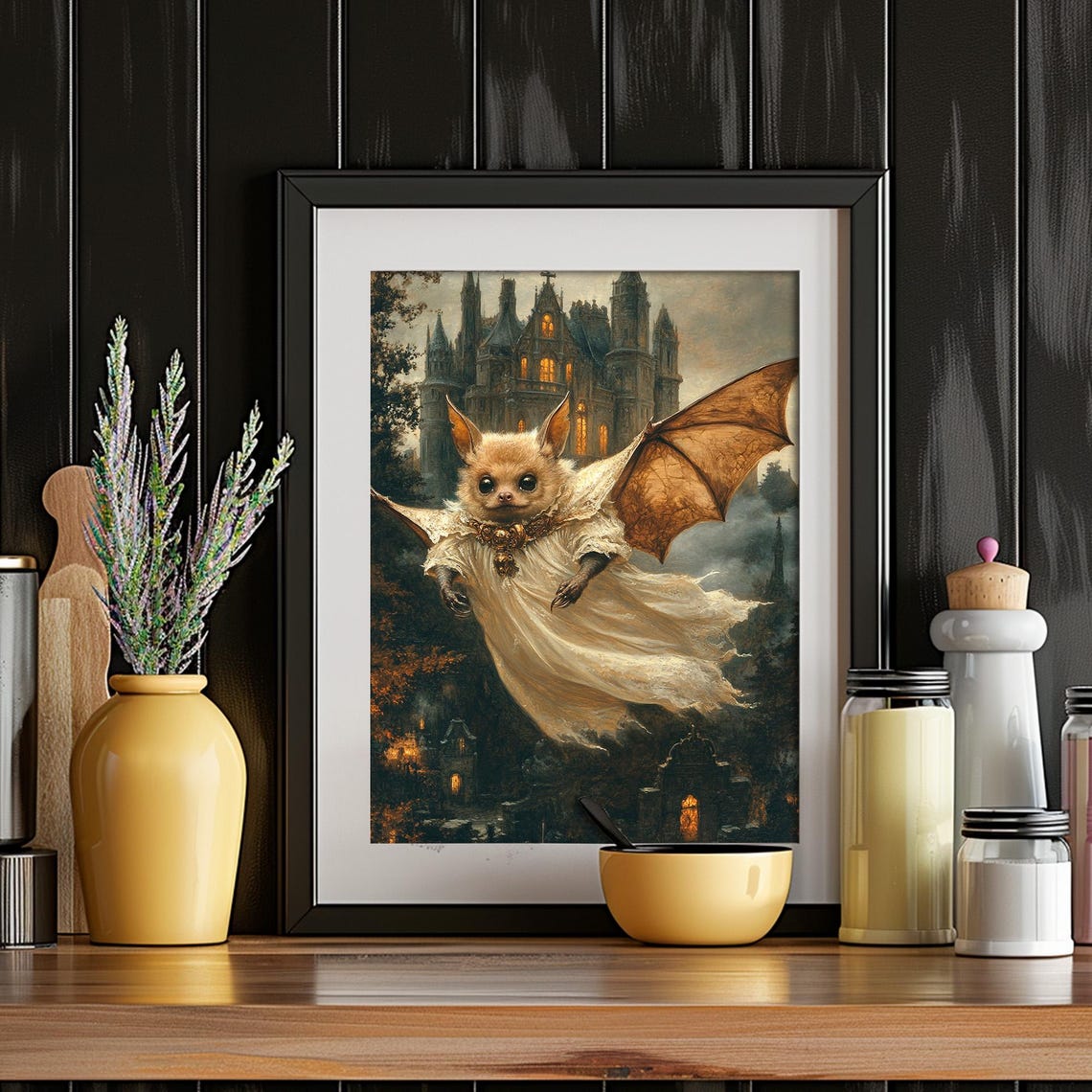 Elegant Bat in White Lace Cape Gothic Castle Whimsical Fantasy Poster - Image 4