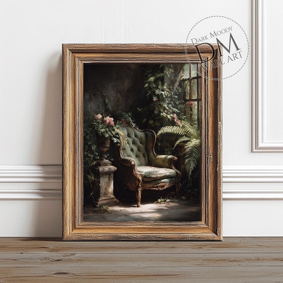 Victorian Chair Roses Wall Art Gothic Dark Moody Interior Print