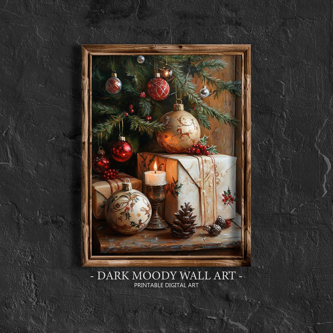 Christmas Ornaments Still Life Gifts Candle Pinecones Poster