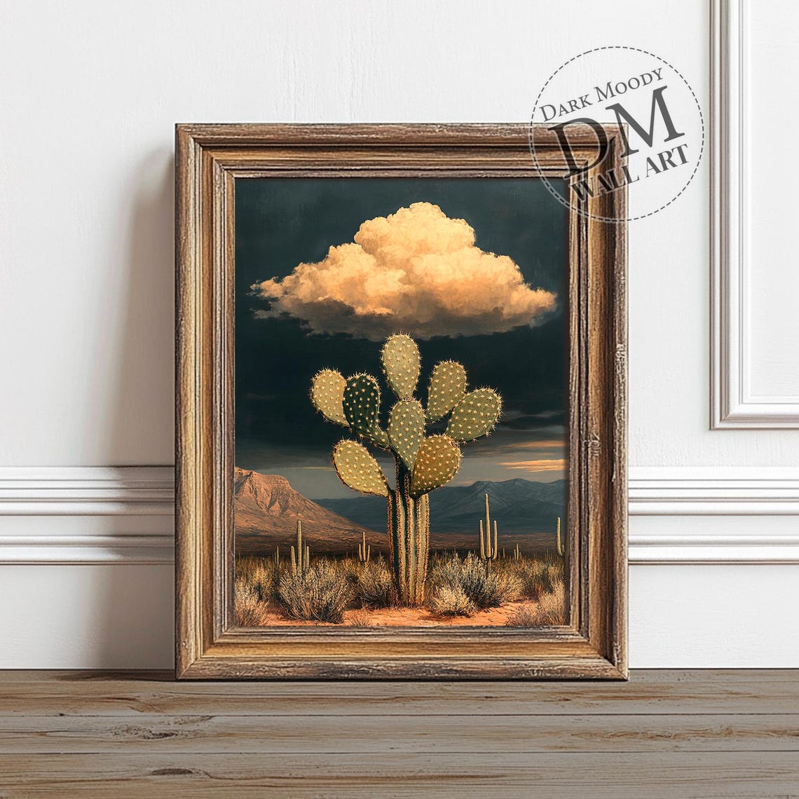 Prickly Pear Cactus Golden Cloud Moody Desert Sunset Wall Art