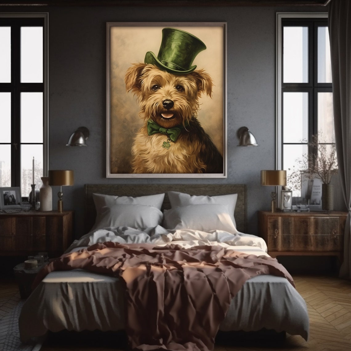 Dog Wearing Green Top Hat St Patricks Day Pet Portrait Poster - Image 4
