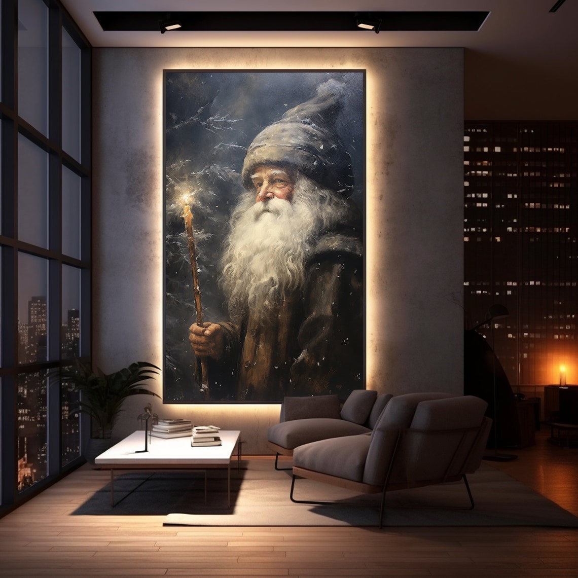 Santa Claus Lantern Snowy Night Winter Wanderer Painting Poster - Image 5