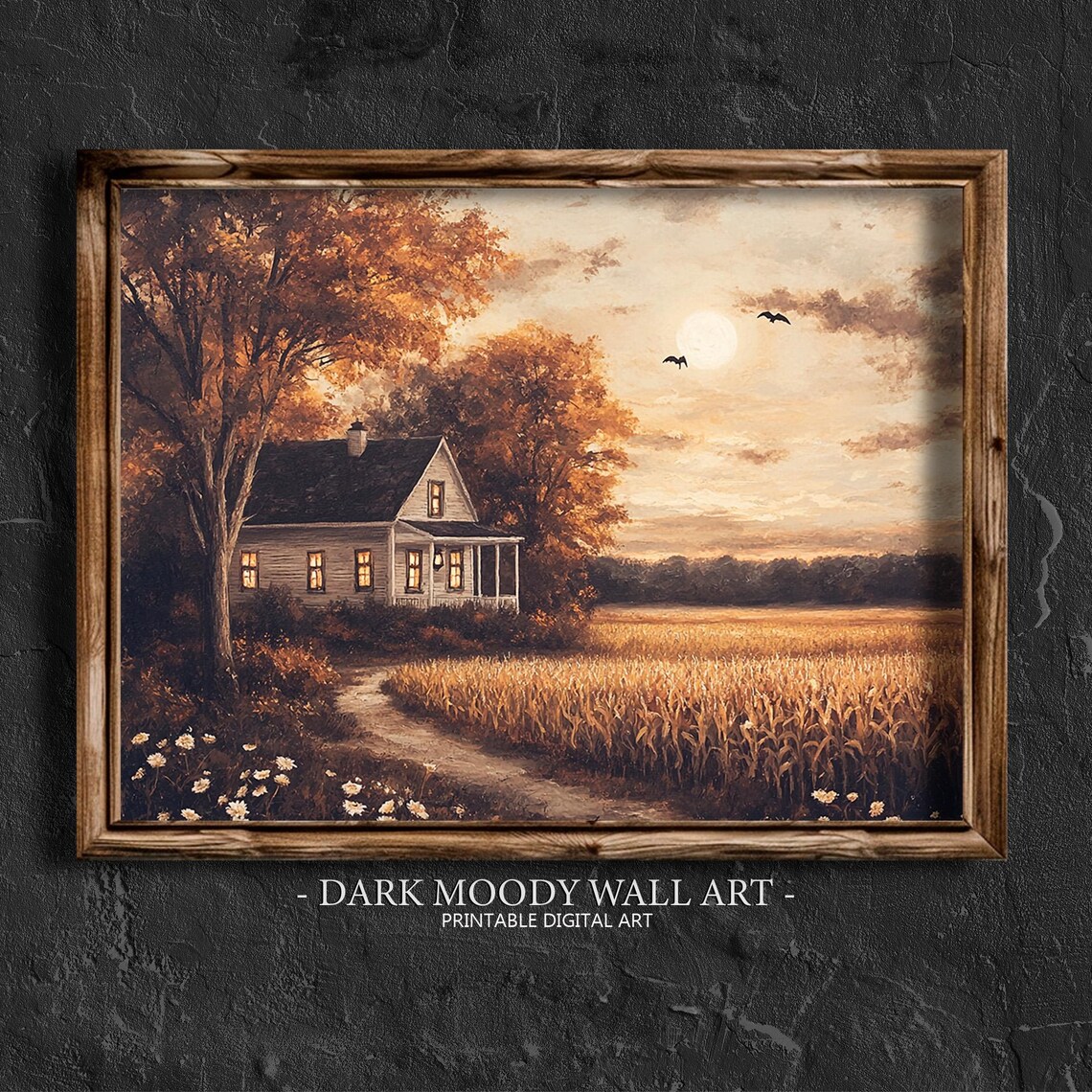 Dark Moody Country Cottage Vintage Farm Landscape