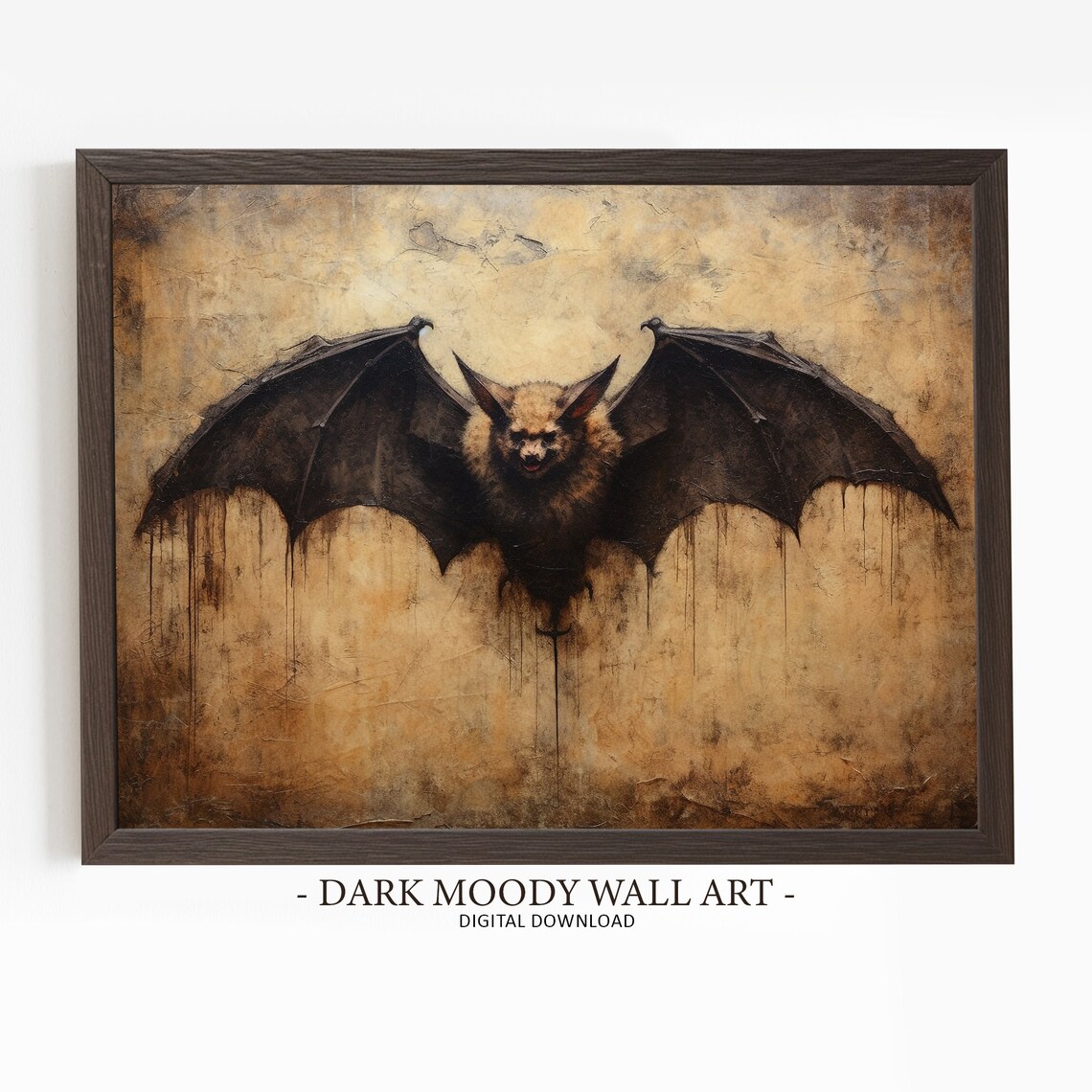 Vintage Bat Painting, Gothic Halloween Art Print