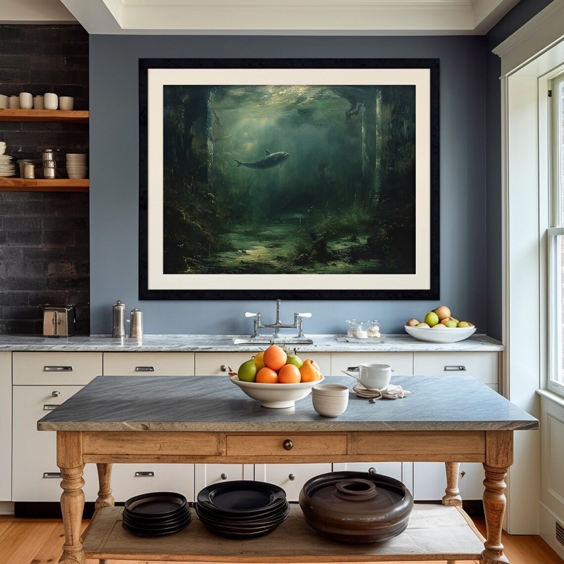 Ocean Underwater Seascape, Dolphin Painting - Image 4