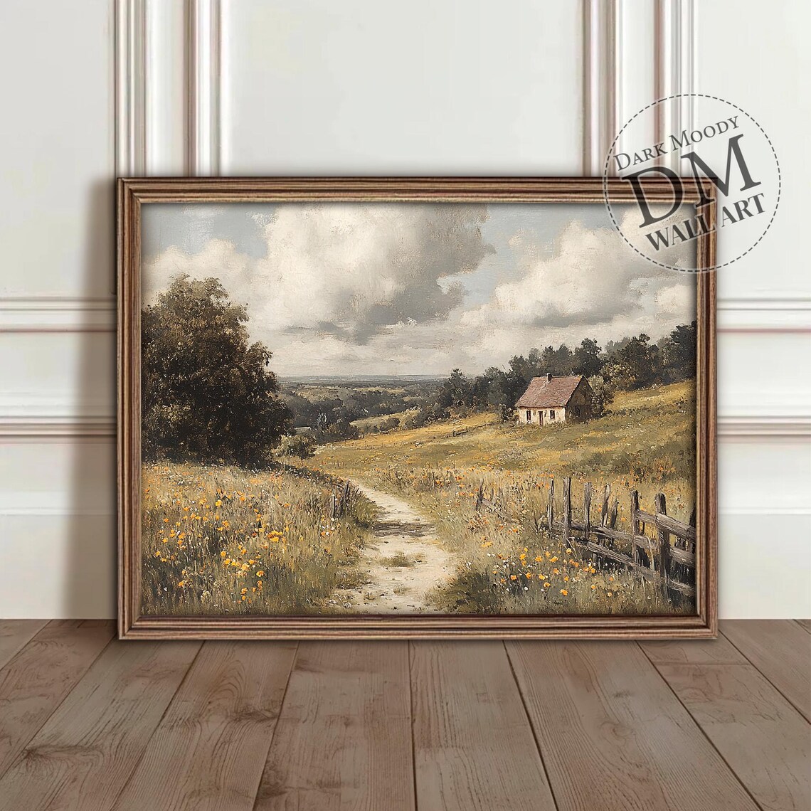 French Countryside Cottage Poster Wildflower Meadow Path Painting Art