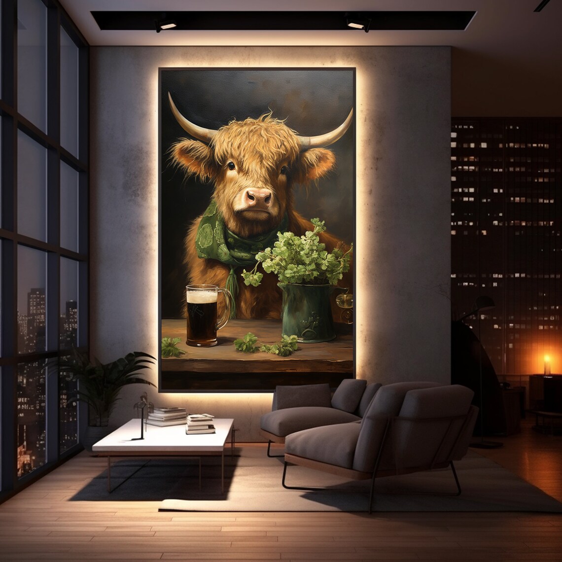 St. Patrick's Day Rustic Clover Highland Cow Art - Image 4