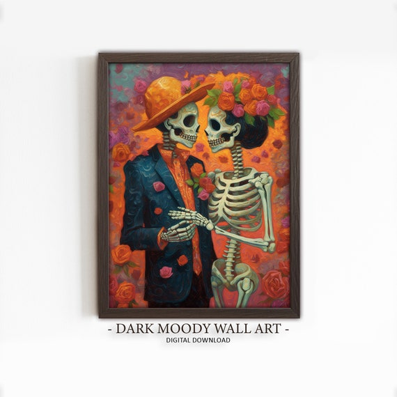 Dia De Los Muertos Couple Mexican Folk Art Poster