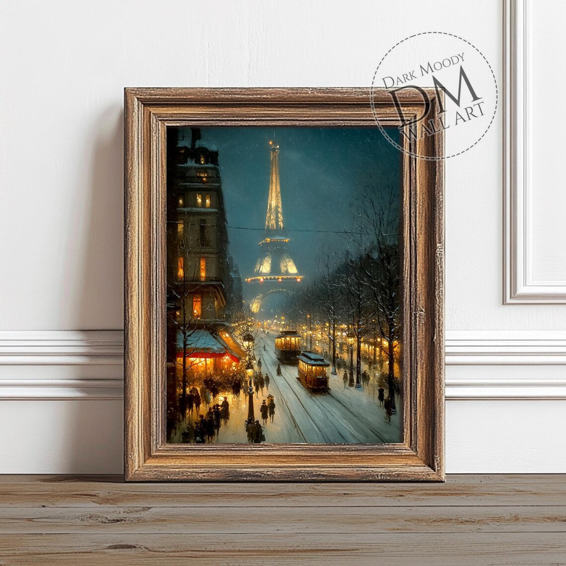 Paris Christmas Snowy Winter Street, Travel Poster