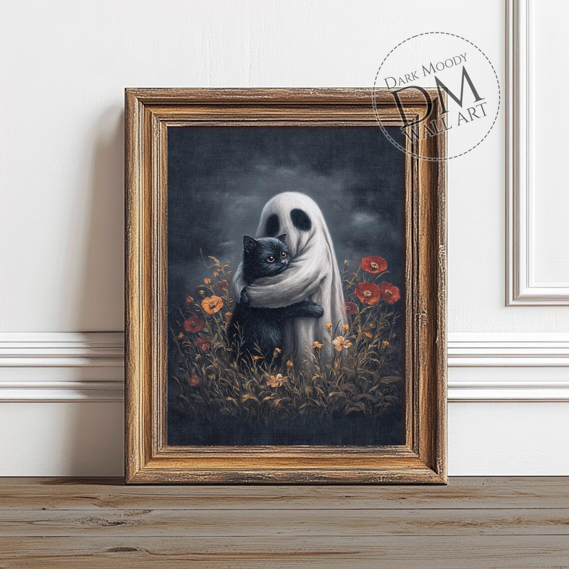With Black Cat Wall Art Gothic Floral Halloween Print