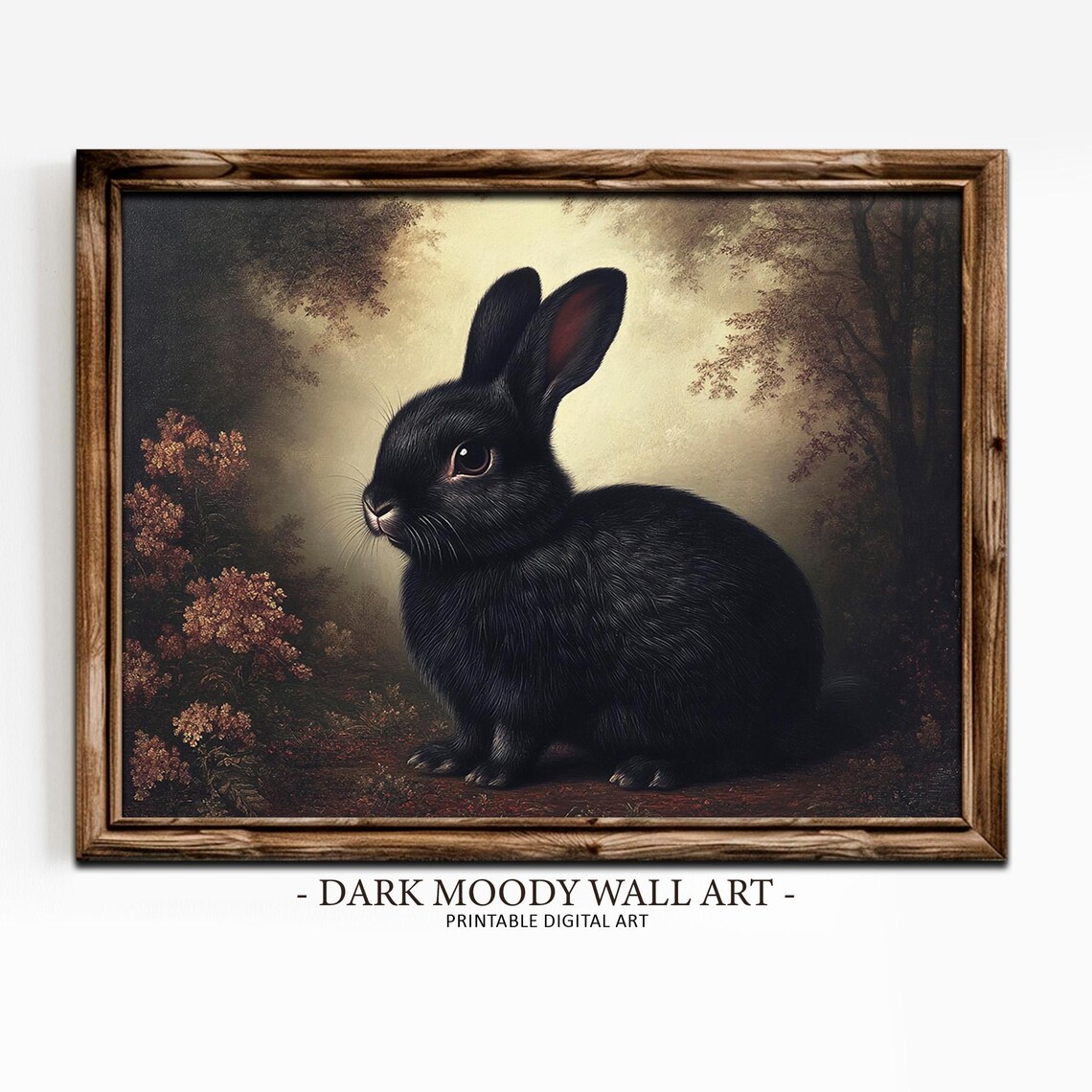 Antique Black Rabbit Art Print, Vintage Dark Academia