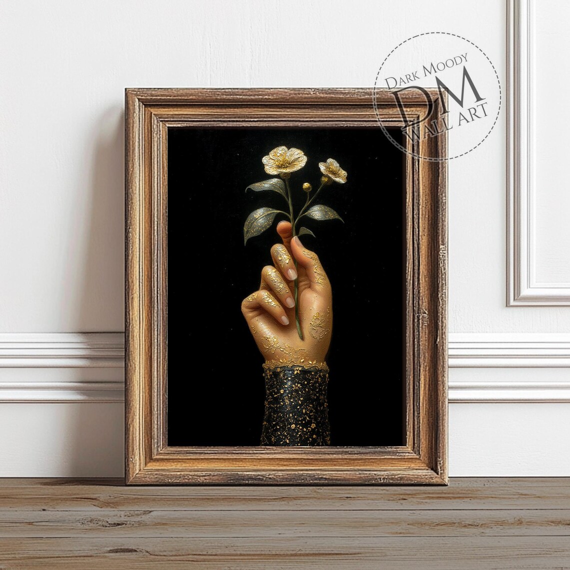 Hand With Flowers Art Print, Moody Gothic