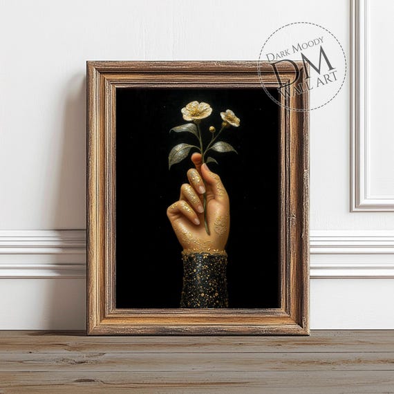 Hand With Flowers Art Print, Moody Gothic