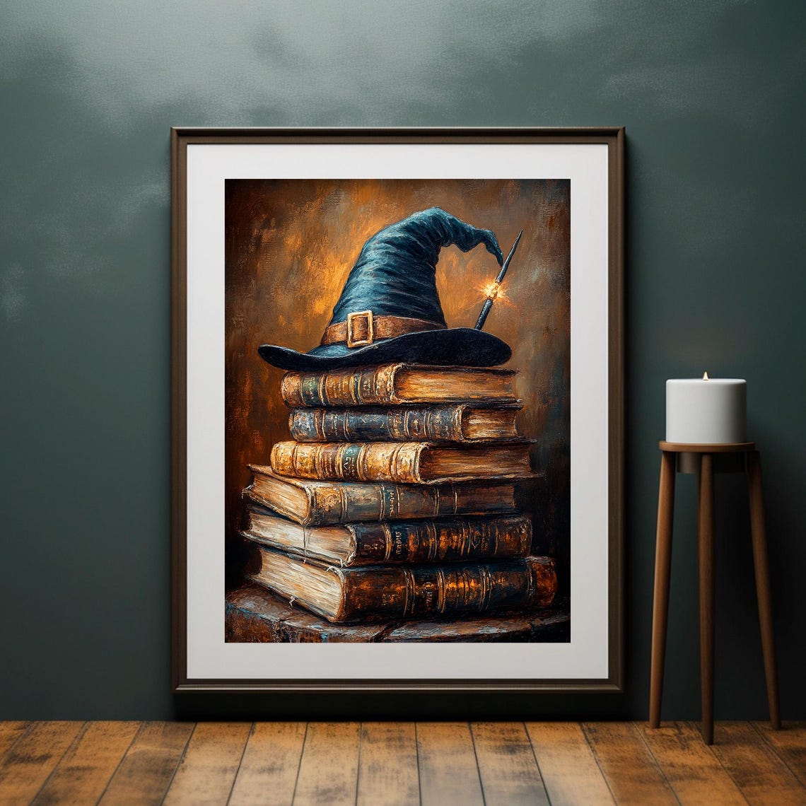 Teal Witch Hat Brass Buckle Magic Wand Old Books Moody Poster - Image 4