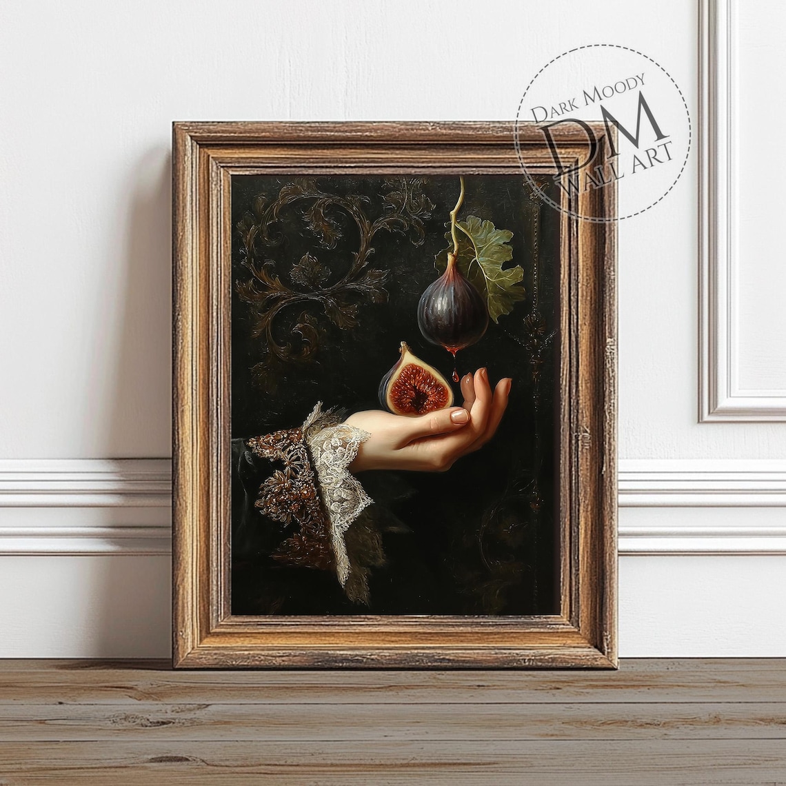 Elegant Hand Holding A Ripe Fig Gothic Dark Moody Still Life Poster