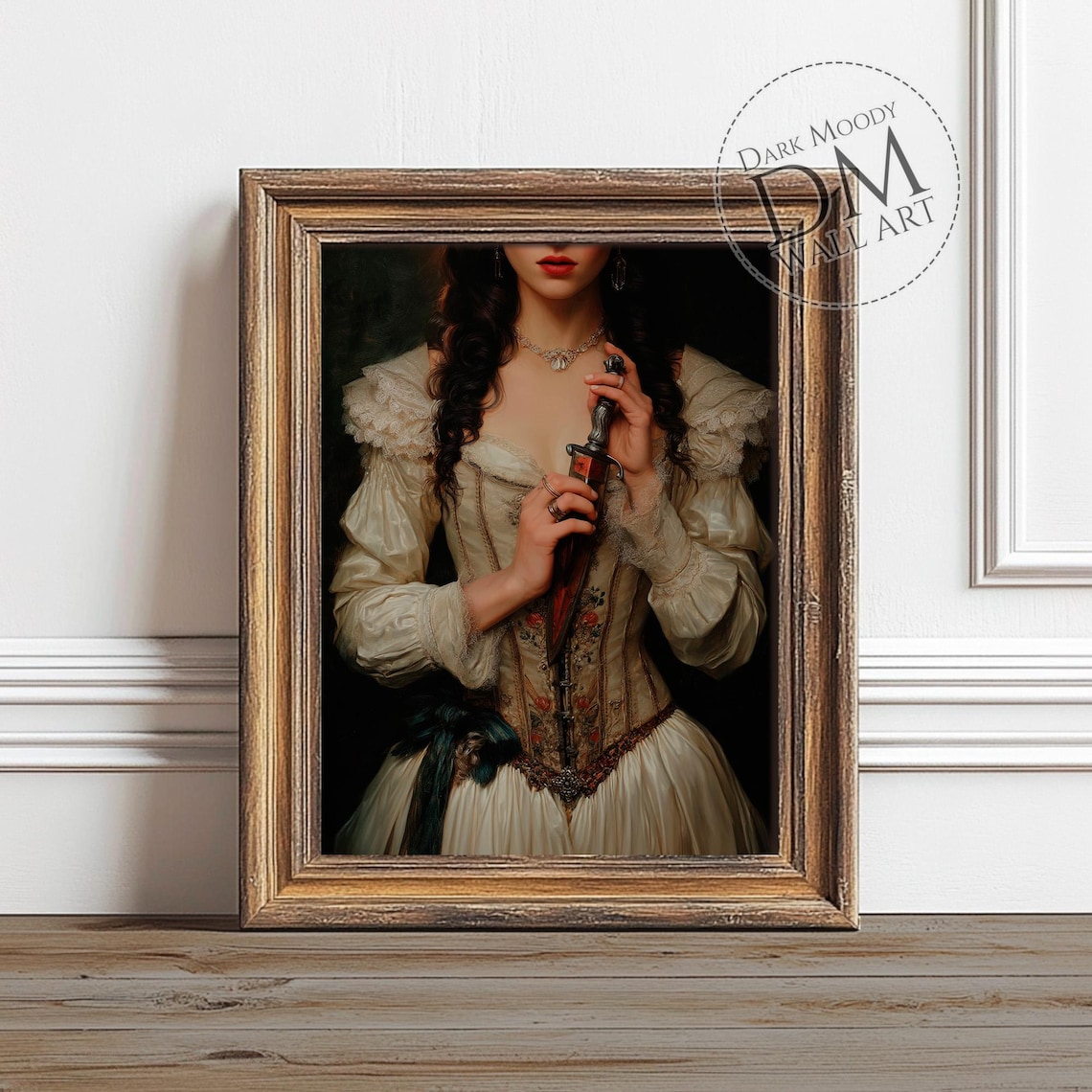 Mysterious Woman Vintage Dress Dagger Dark Moody Gothic Portrait Art Poster