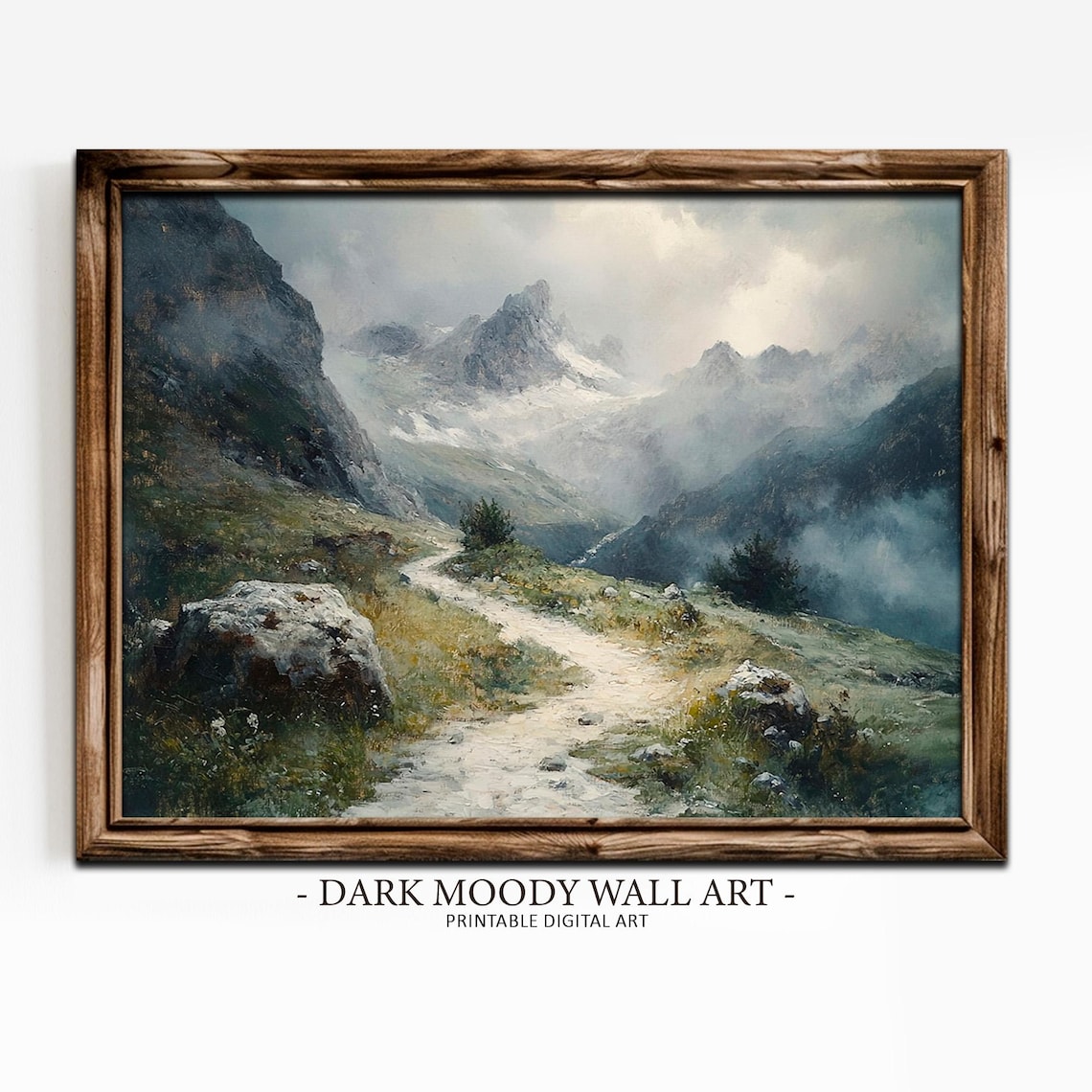 Irish Mountains Trail Landscape, Rustic Moody Art Print