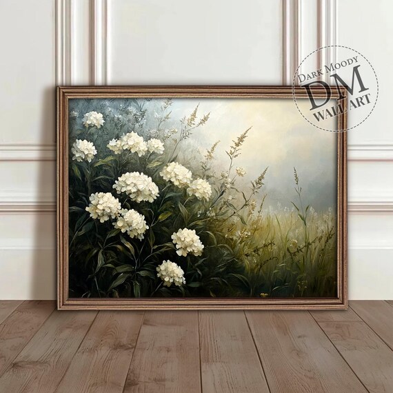 White Floral Wall Art, Moody French Countryside Print