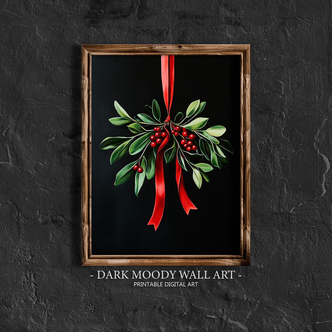 Vintage Holiday Greenery With Red Berries And Red Ribbon Wall Art