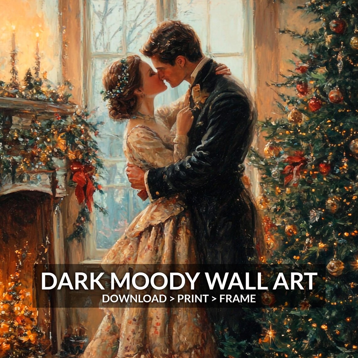 Victorian Couple Kissing Vintage Christmas Art Print - Image 6
