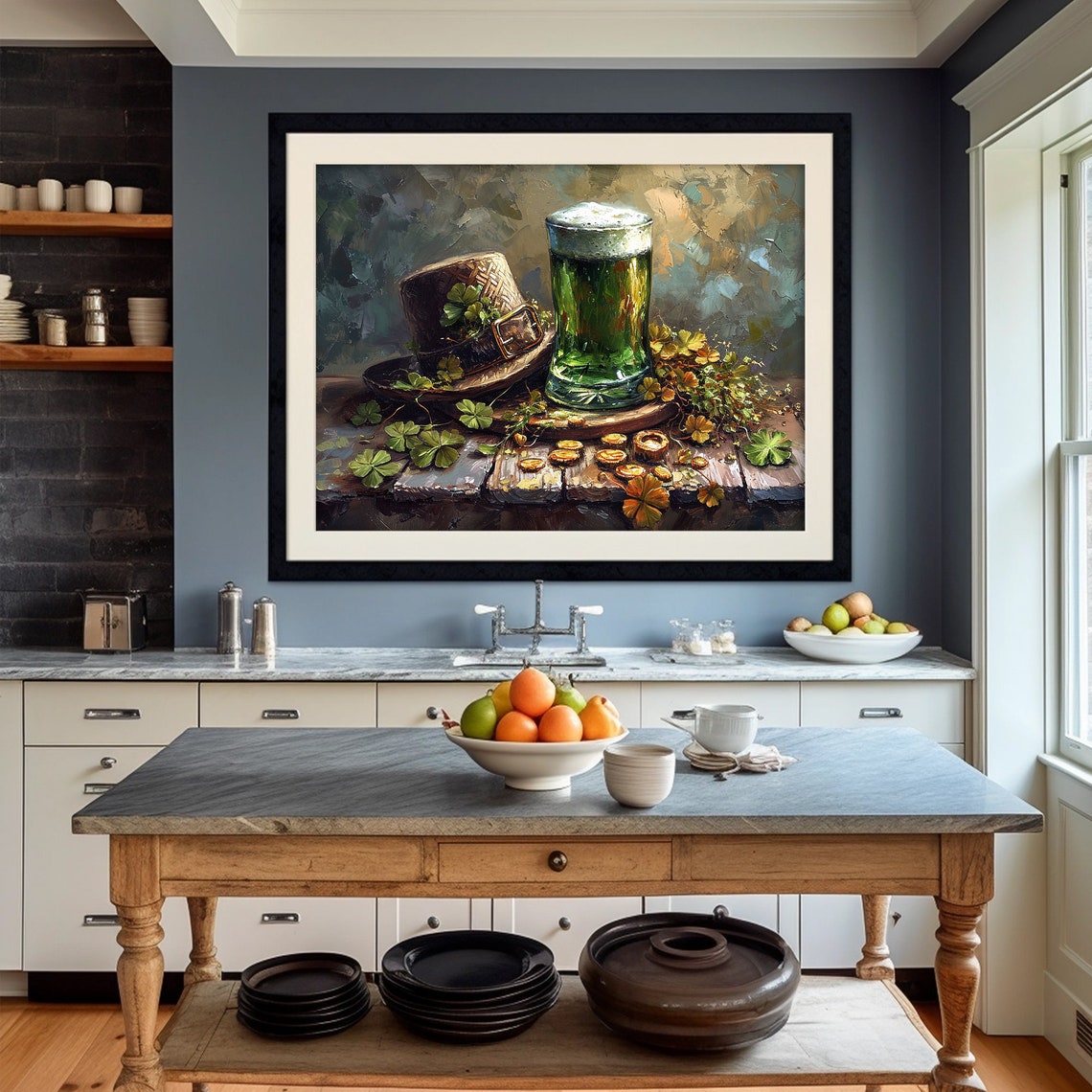 St Patricks Day Green Beer Leprechaun Hat Gold Coins Still Life Poster - Image 4