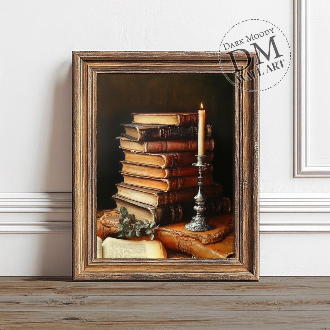 Books Candle Wall Art Dark Academia Vintage Still Life Print
