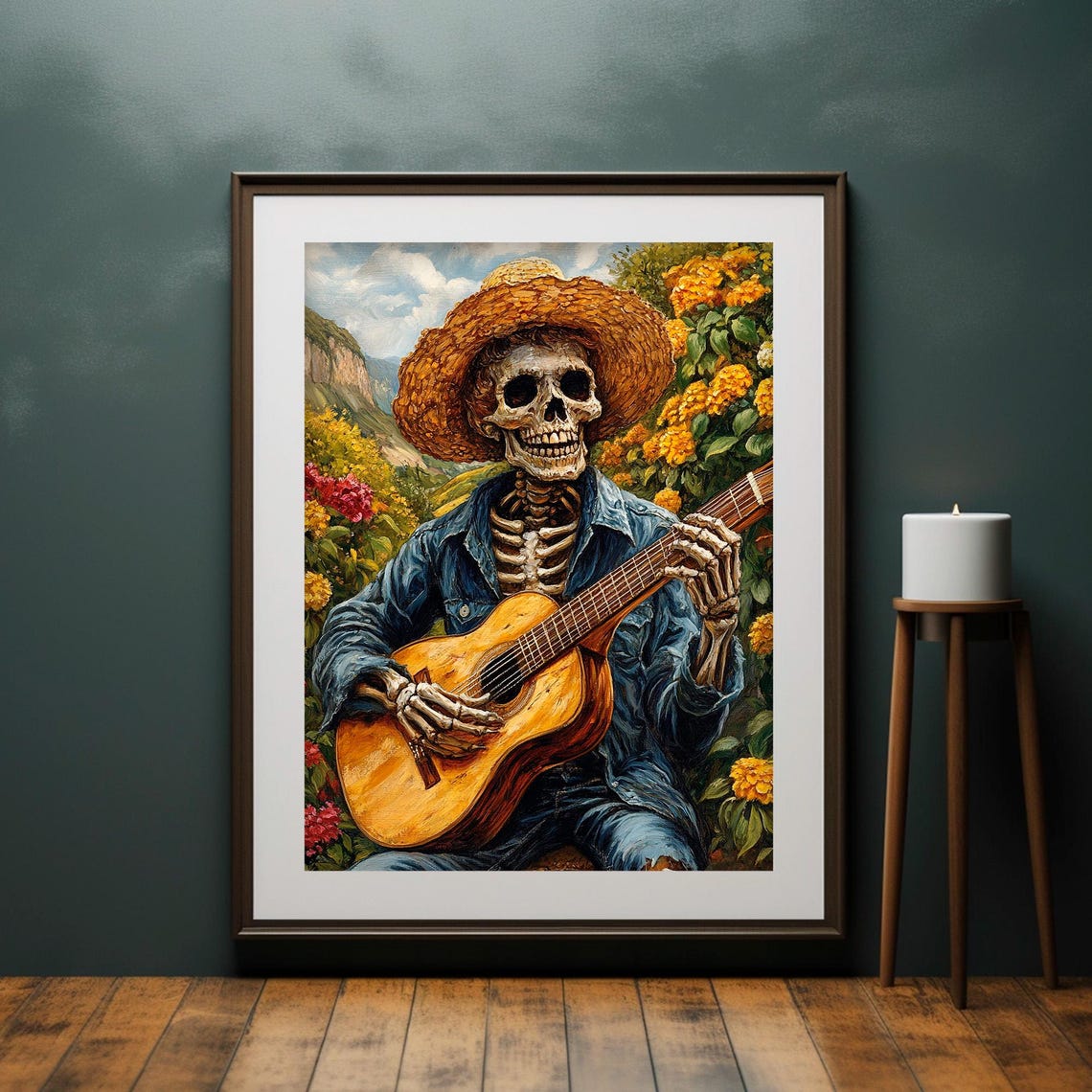 Day of the Dead Skeleton Guitar Player Garden Van Gogh Poster - Image 4